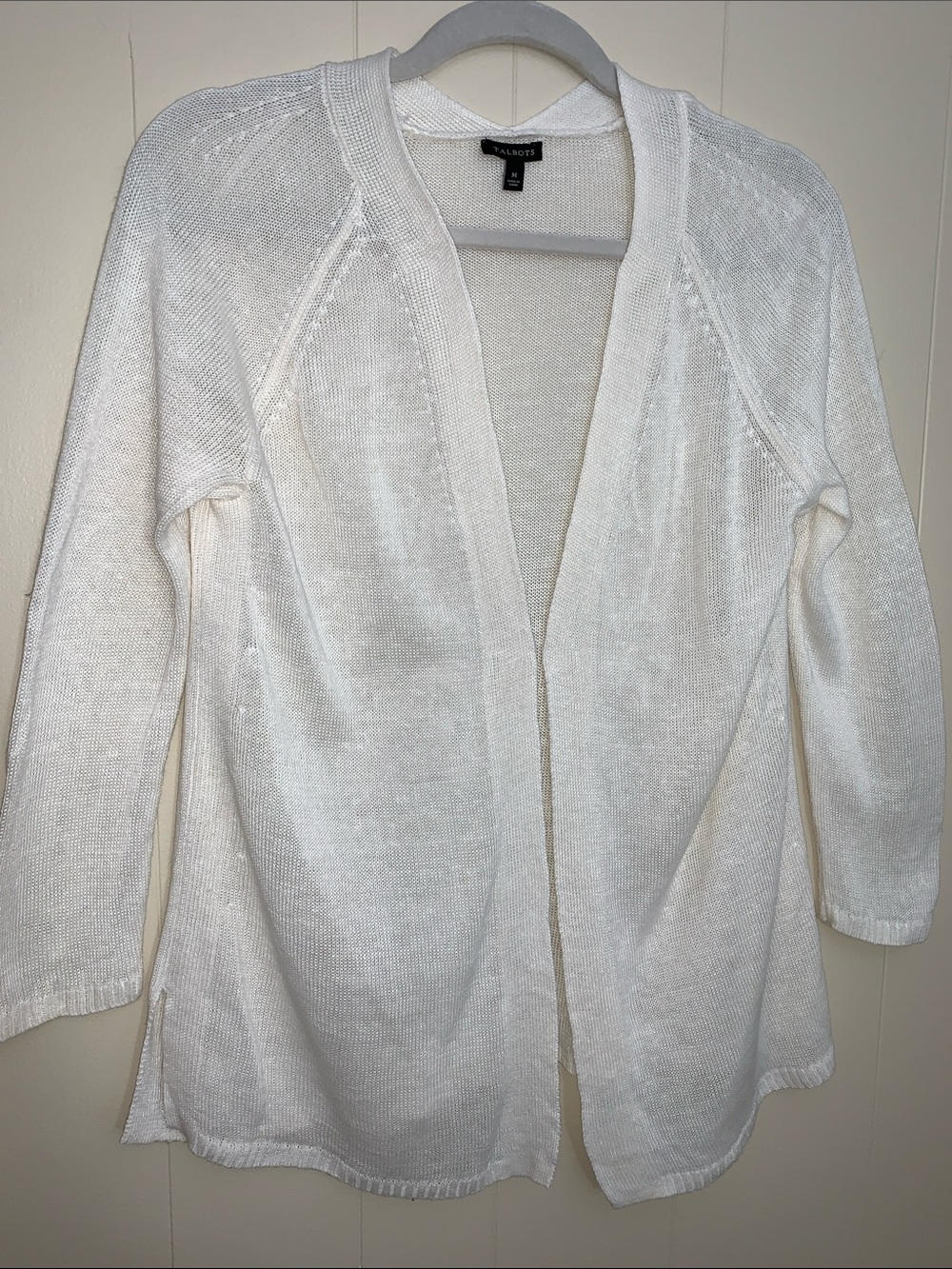 Talbots Open-Front Off White Linen Knit Cardigan